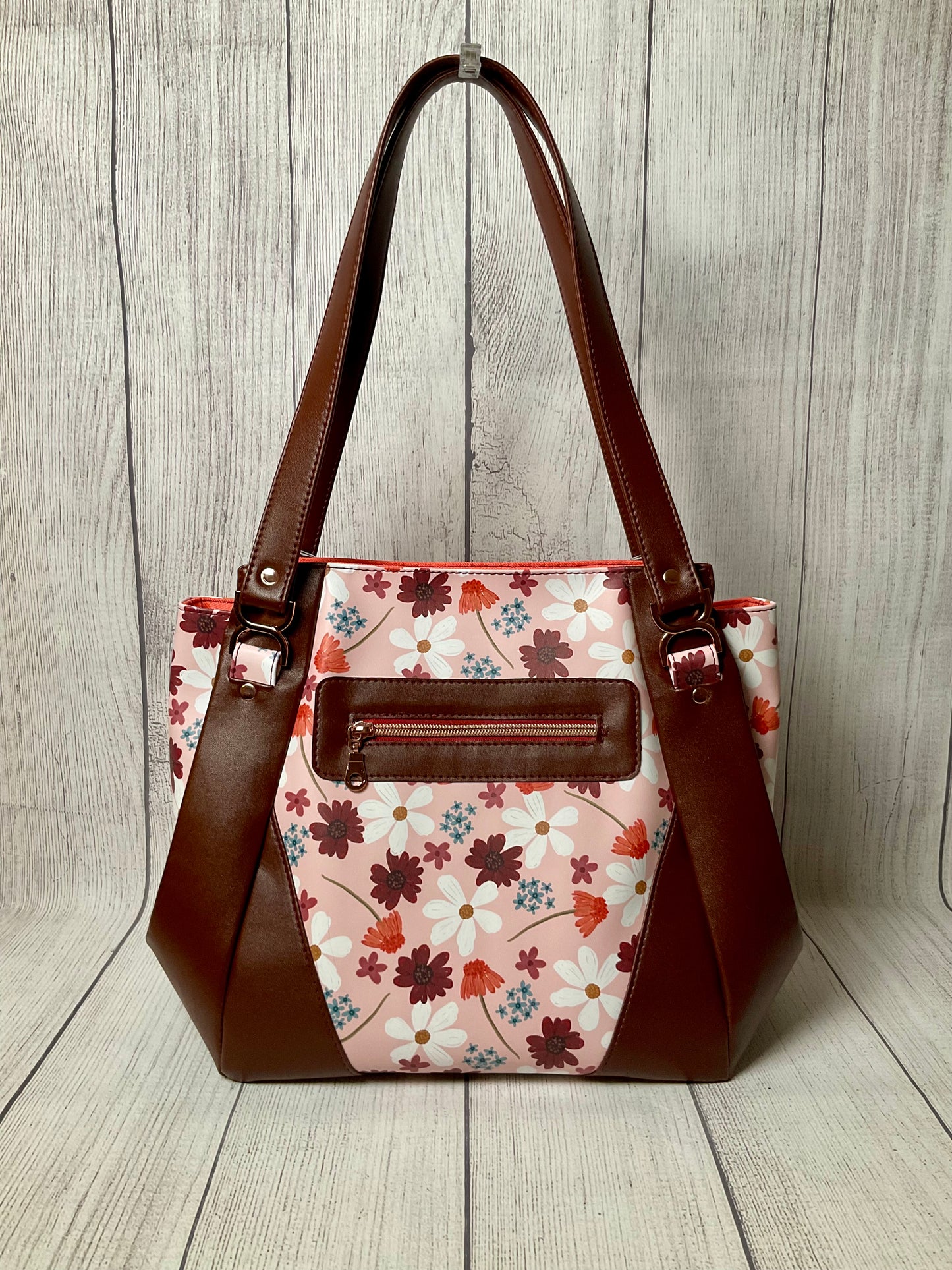 Custom Floral & Mahogany Handbag