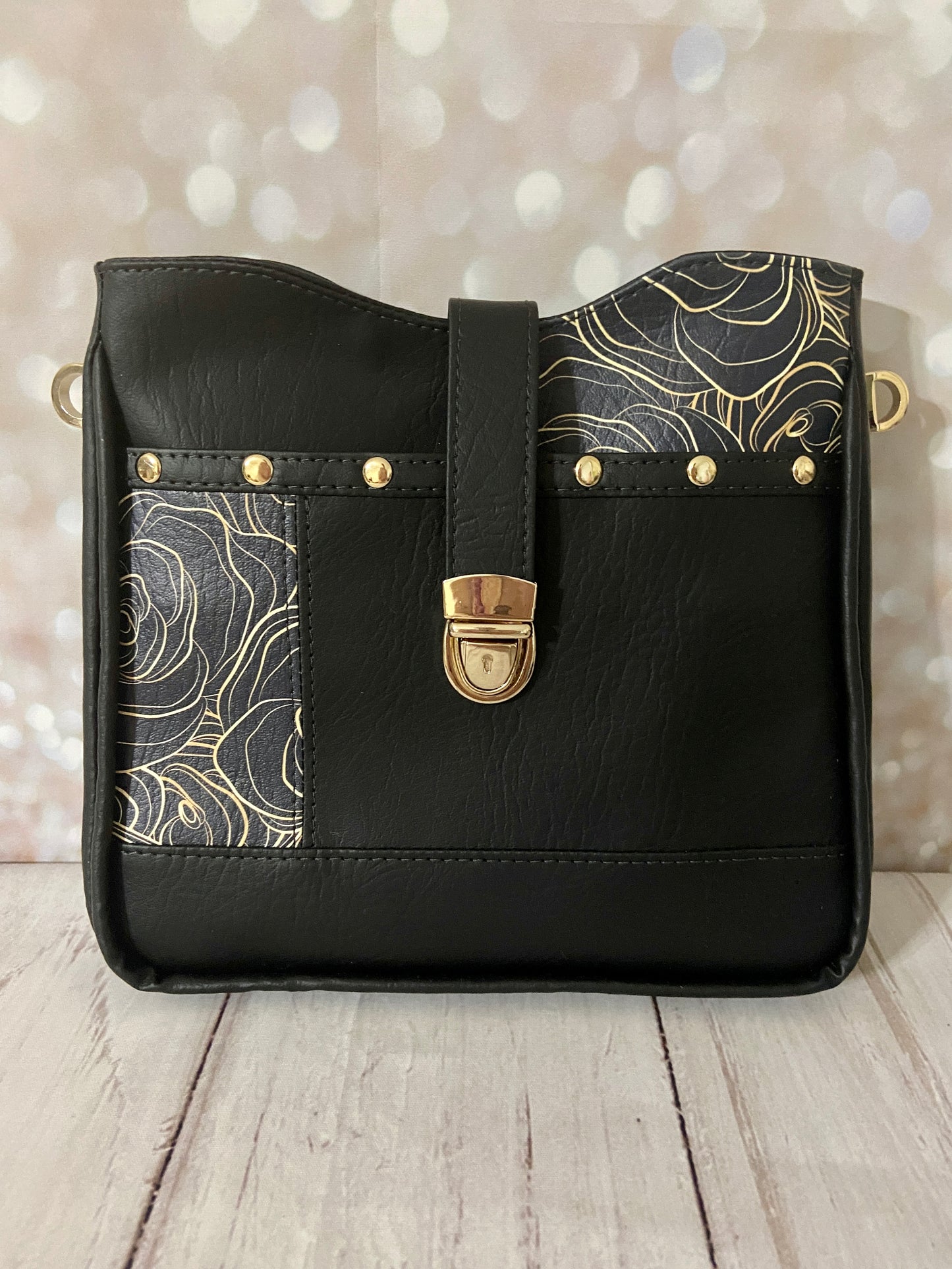 Custom Gold & Black Roses Crossbody