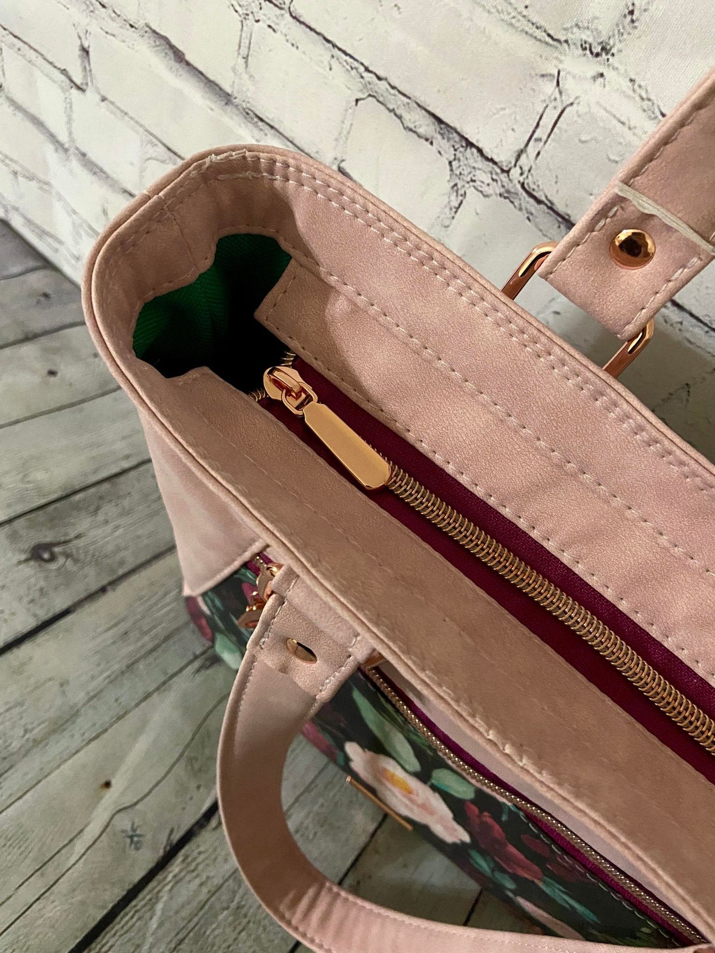 Custom Pink Suede & Floral Handbag